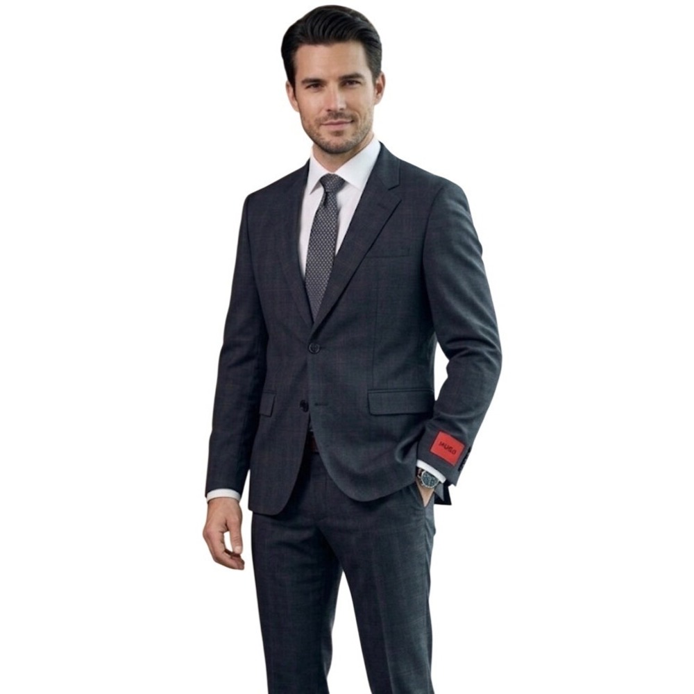Hugo Boss Mens‎ Kari232X Dark Blue Plaid Modern Fit Suit Jacket Blazer 40R New